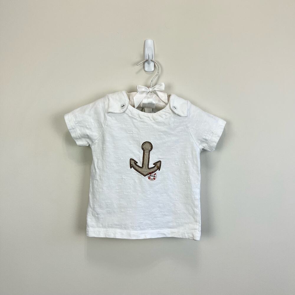 Jacadi Cream Striped Overalls with Anchor Detail - Picture 2 of 11